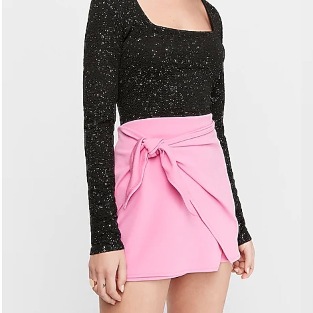 Express High Waisted Tie Front Wrap Pink Skort XL